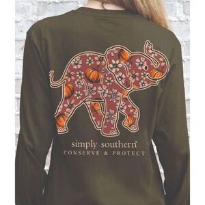 Simply Southern Elephant‎ Fall Pumpkin Tracker Long Sleeve Tshirt Brown XXL New